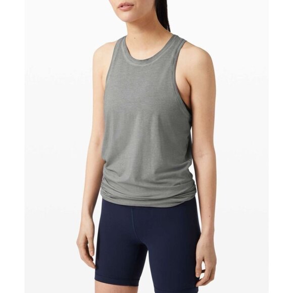 Lululemon women's 6‎ asphalt grey all tied up tank top open back high neck - Picture 1 of 7